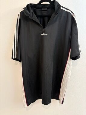 adidas Black Short-Sleeve Zip Training Jersey with White Panels